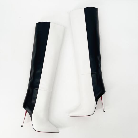 Christian Louboutin Shoes - Christian Louboutin Black and White Two-Tone Knee-High Stiletto Boots